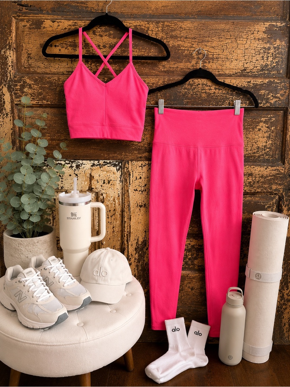 JoyLab Matching Activewear Set | Sports Bra & Leggings | Neon Pink | Size Med